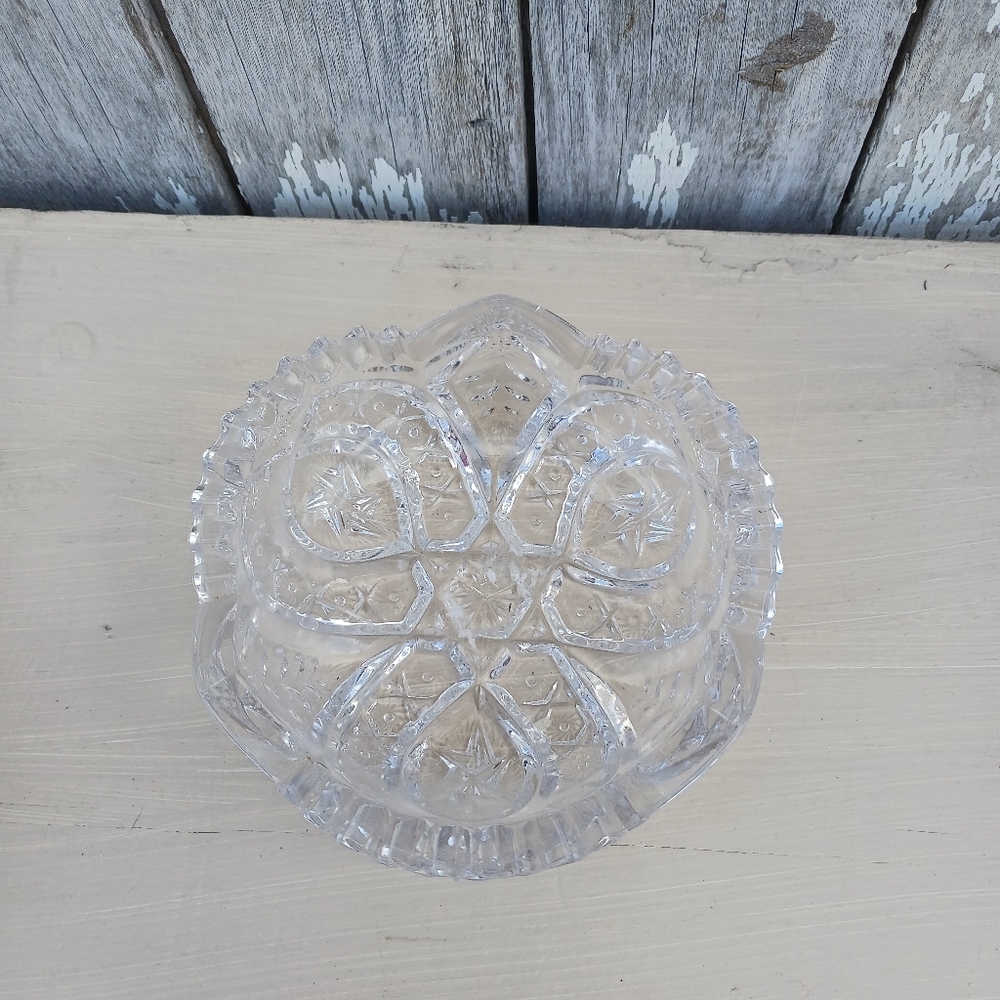 Lead Crystal Bowl Candy Dish 5" Cut Glass Saw‎ Tooth Vintage Round SmallI - Picture 4 of 5